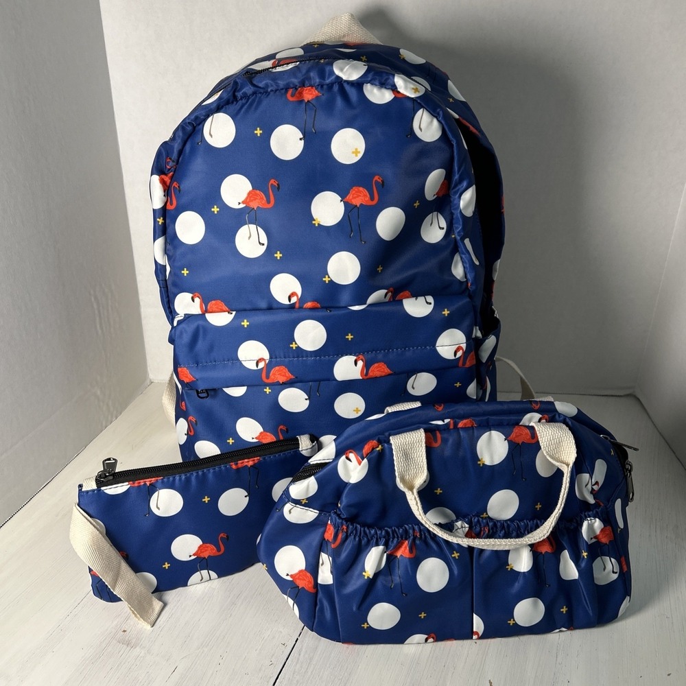 Flamingo 17" Backpack Lunchbox Pencil Case Girl Women Teens School Bags 1719